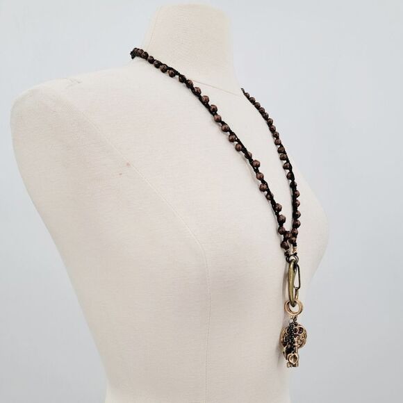 TAT2 Designs Bohemian Long Beaded Carabiner Charm Holder Coin Key Brass Necklace - Picture 7 of 15